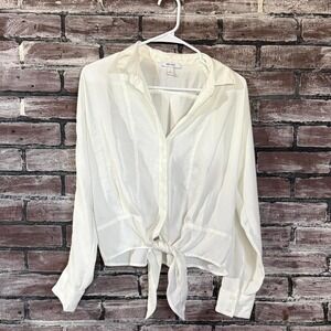 Nine West - Sheer Tie Front Blouse - Women - Small - Ivory Chiffon Top